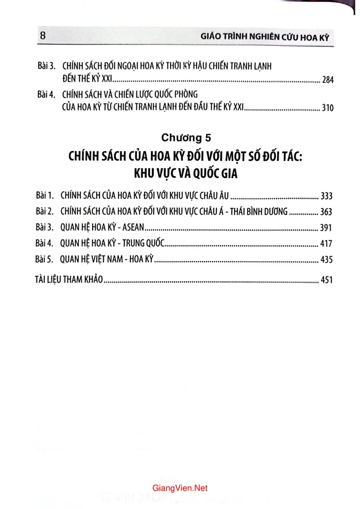Mục lục chi tiết trang 1 sách Giáo trình nghiên cứu Hoa Kỳ