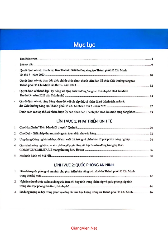 Trang 1 - Ảnh minh họa nội dung sách Giải thưởng sáng tạo Thành phố Hồ Chí Minh - Lần 3 - 2023
