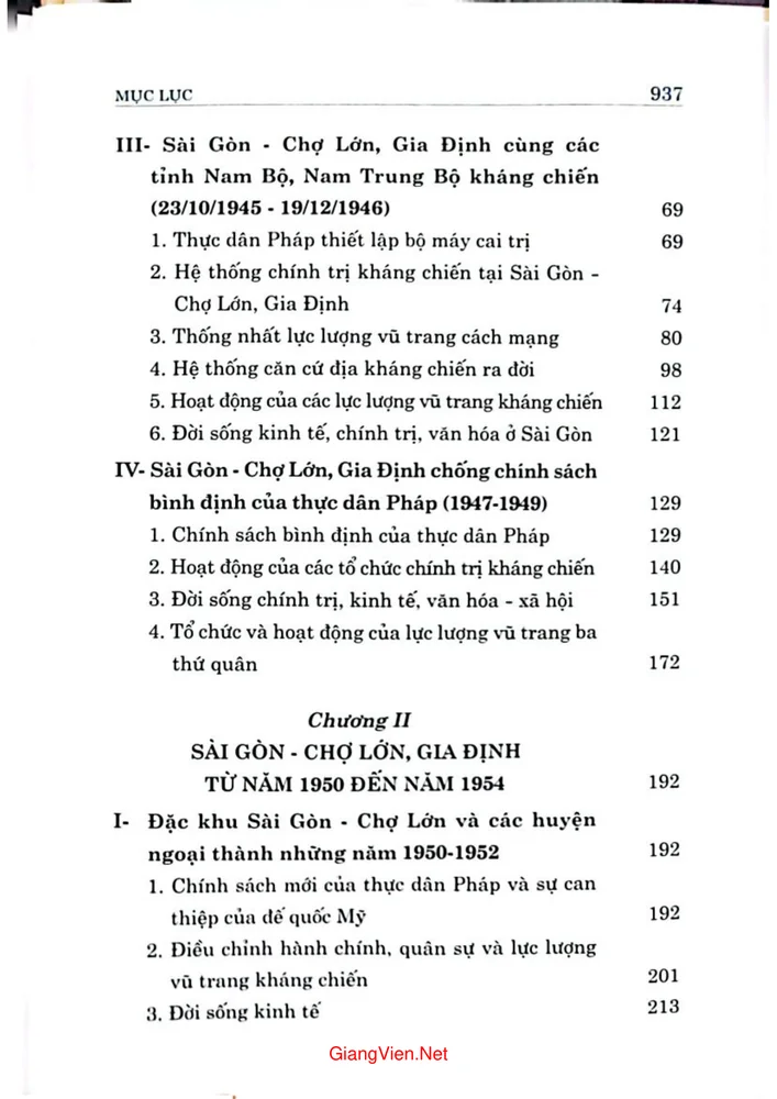 Mục lục chi tiết trang 1 sách Lịch sử Sài Gòn thành phố Hồ Chí Minh, tập 4, Sài Gòn, Gia Định