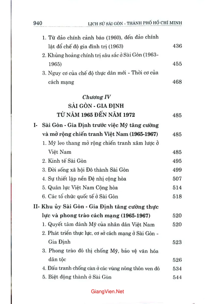 Mục lục chi tiết trang 4 sách Lịch sử Sài Gòn thành phố Hồ Chí Minh, tập 4, Sài Gòn, Gia Định