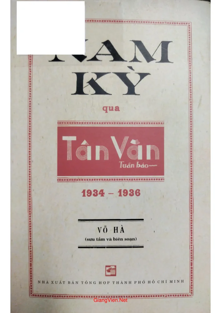 Ảnh bìa của Nam Kỳ qua Tân văn 1934 đến 1936