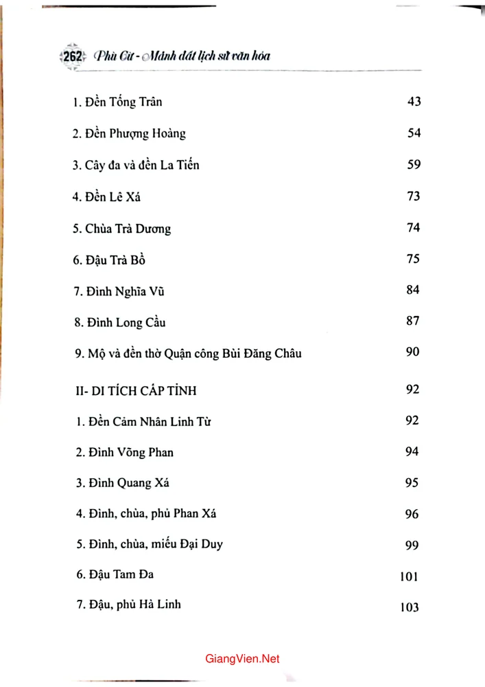 Mục lục chi tiết trang 1 sách Phù Cừ mảnh đất lịch sử văn hóa