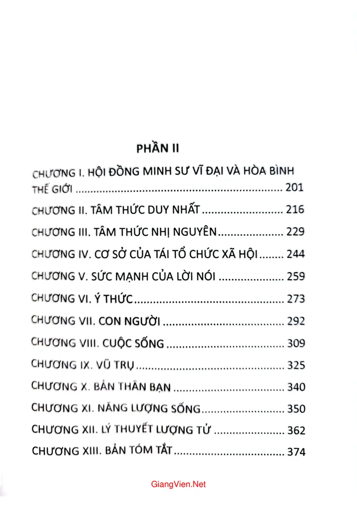 Mục lục chi tiết trang 1 sách Ánh sáng tâm linh