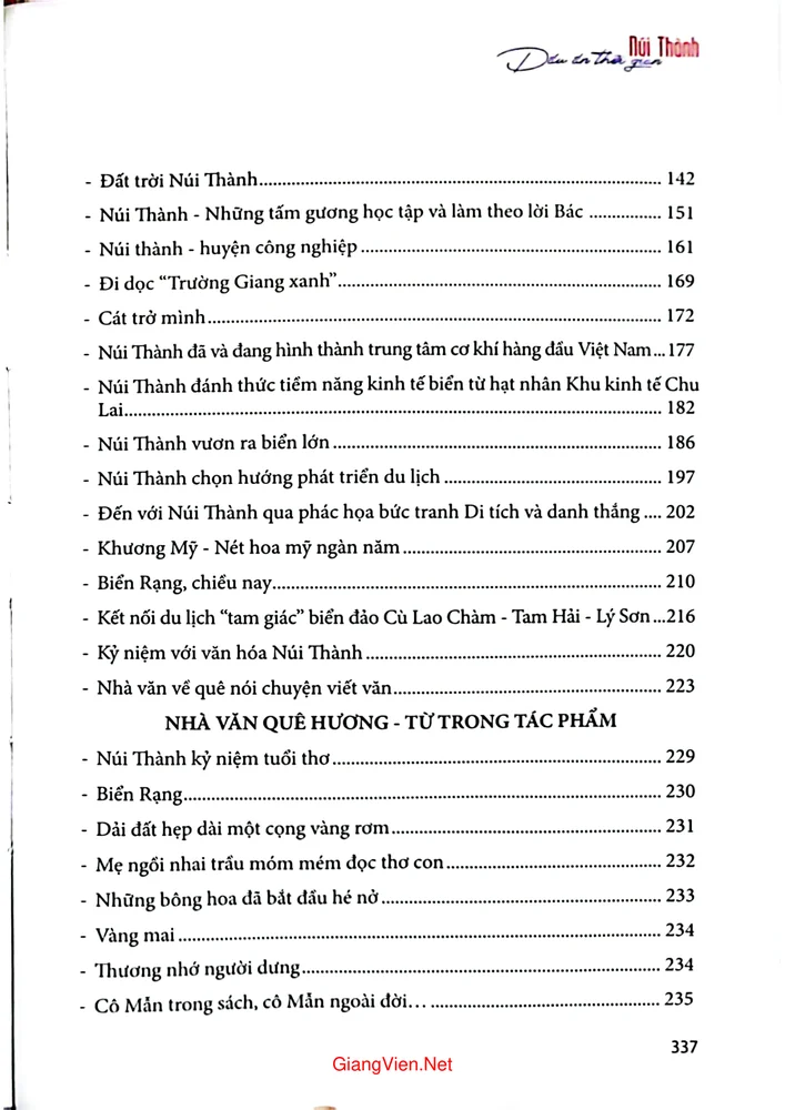 Mục lục chi tiết trang 1 sách Núi Thành dấu ấn thời gian