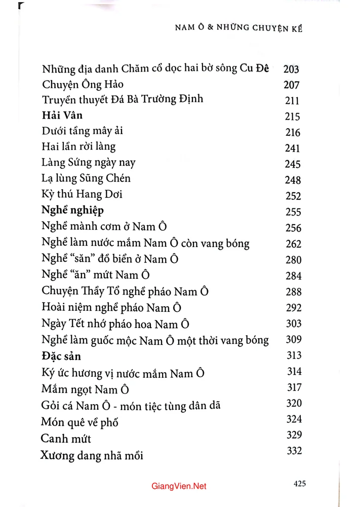 Mục lục chi tiết trang 2 sách Nam Ô và những chuyện kể