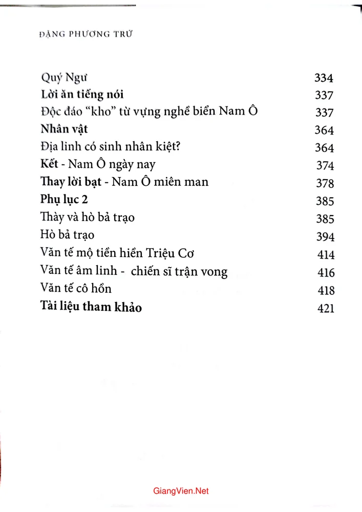Mục lục chi tiết trang 3 sách Nam Ô và những chuyện kể