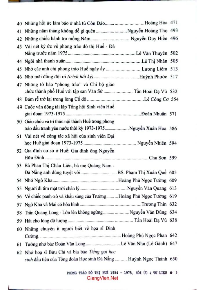Mục lục chi tiết trang 2 sách Phong trào đô thị Huế từ 1945 đến 1975