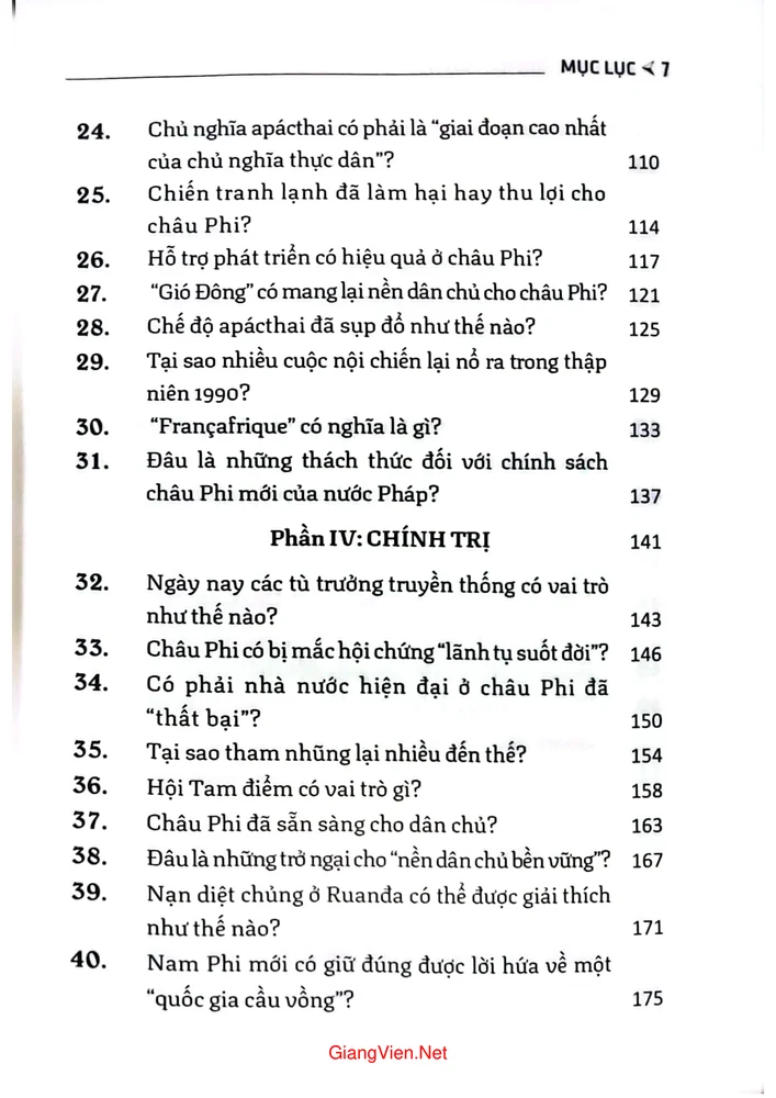 Mục lục chi tiết trang 2 sách Châu Phi qua 100 câu hỏi
