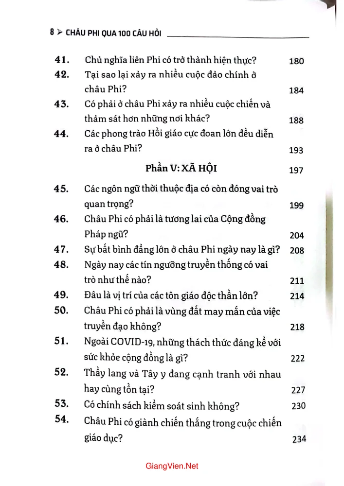 Mục lục chi tiết trang 3 sách Châu Phi qua 100 câu hỏi