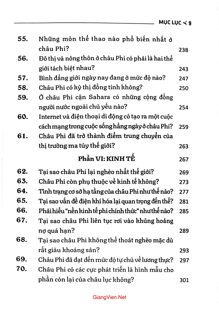 Mục lục chi tiết trang 4 sách Châu Phi qua 100 câu hỏi