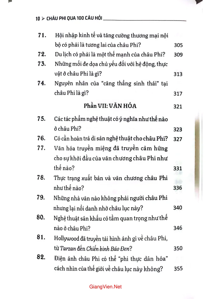 Mục lục chi tiết trang 5 sách Châu Phi qua 100 câu hỏi