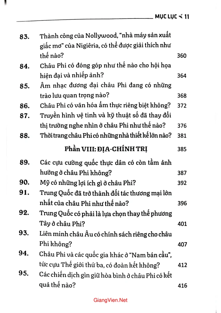 Mục lục chi tiết trang 6 sách Châu Phi qua 100 câu hỏi