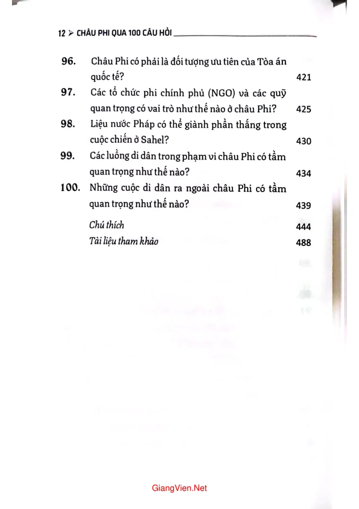 Mục lục chi tiết trang 7 sách Châu Phi qua 100 câu hỏi