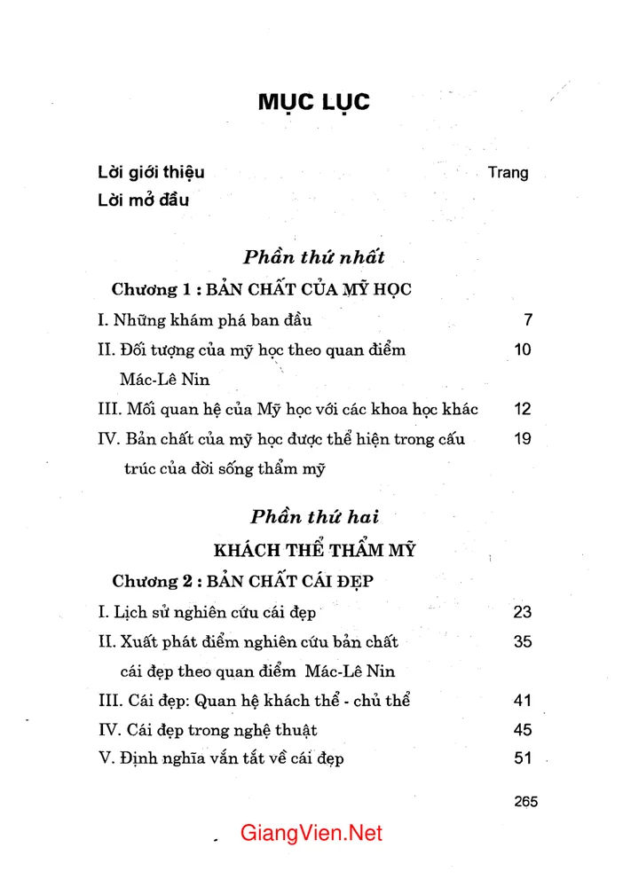 Trang 1 - Ảnh minh họa nội dung sách Mỹ học đại cương (tác giả Đỗ Văn Khang)