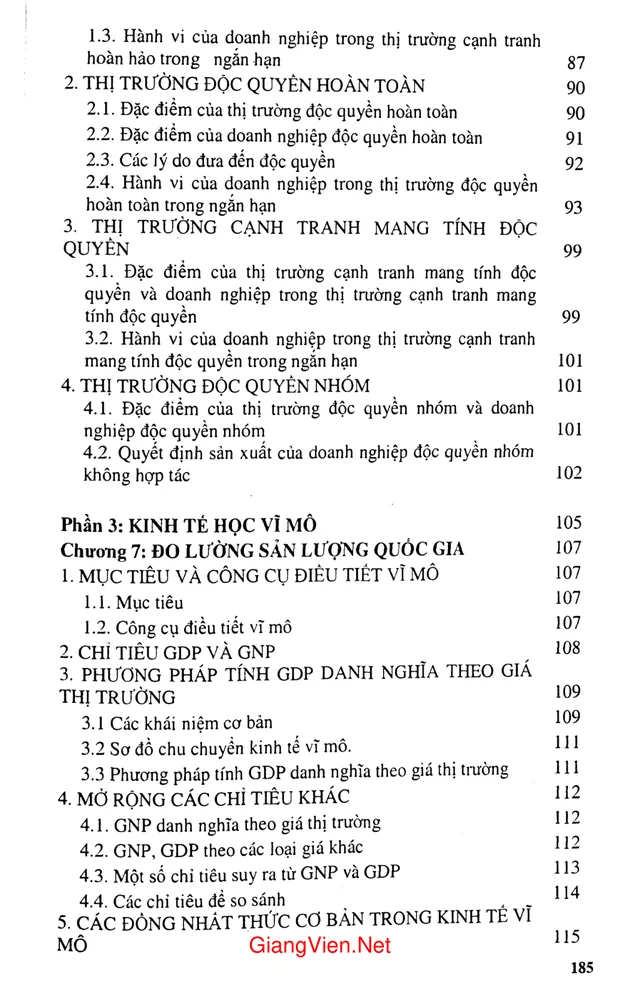 Mục lục chi tiết trang 2 sách Giáo trình kinh tế học đại cương