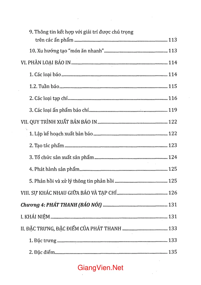 Mục lục chi tiết trang 3 sách Các loại hình báo chí truyền thông