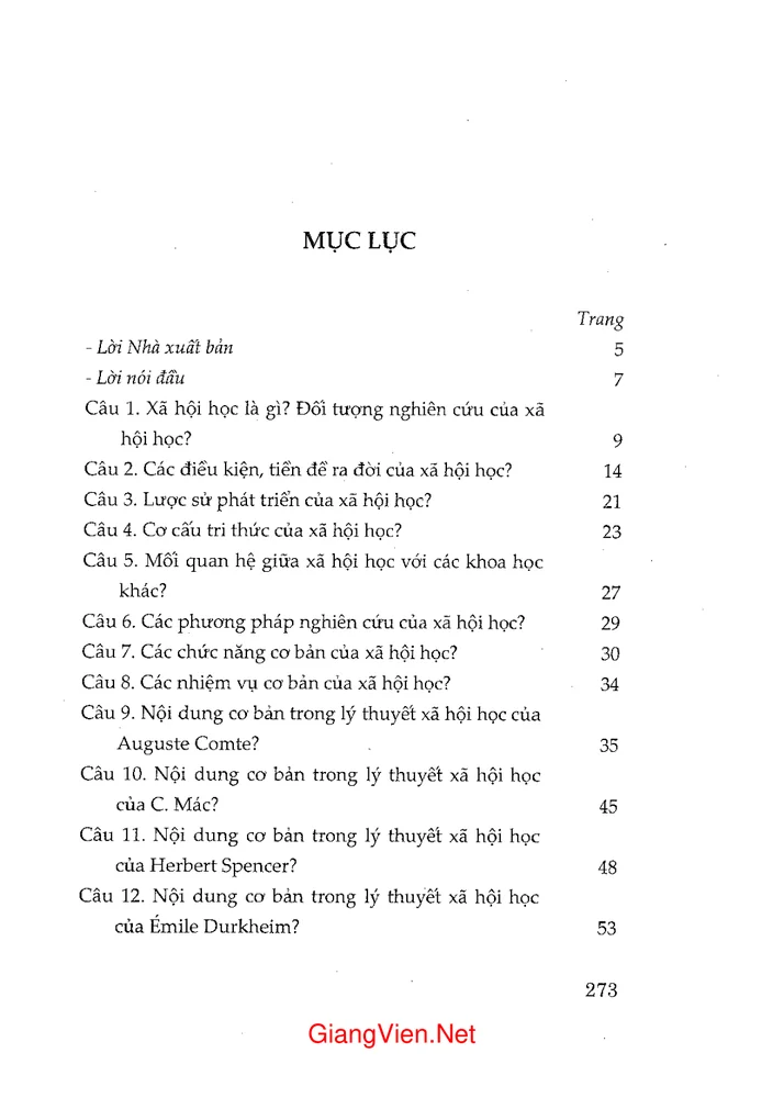 Trang 1 - Ảnh minh họa nội dung sách Hỏi đáp về xã hội học đại cương