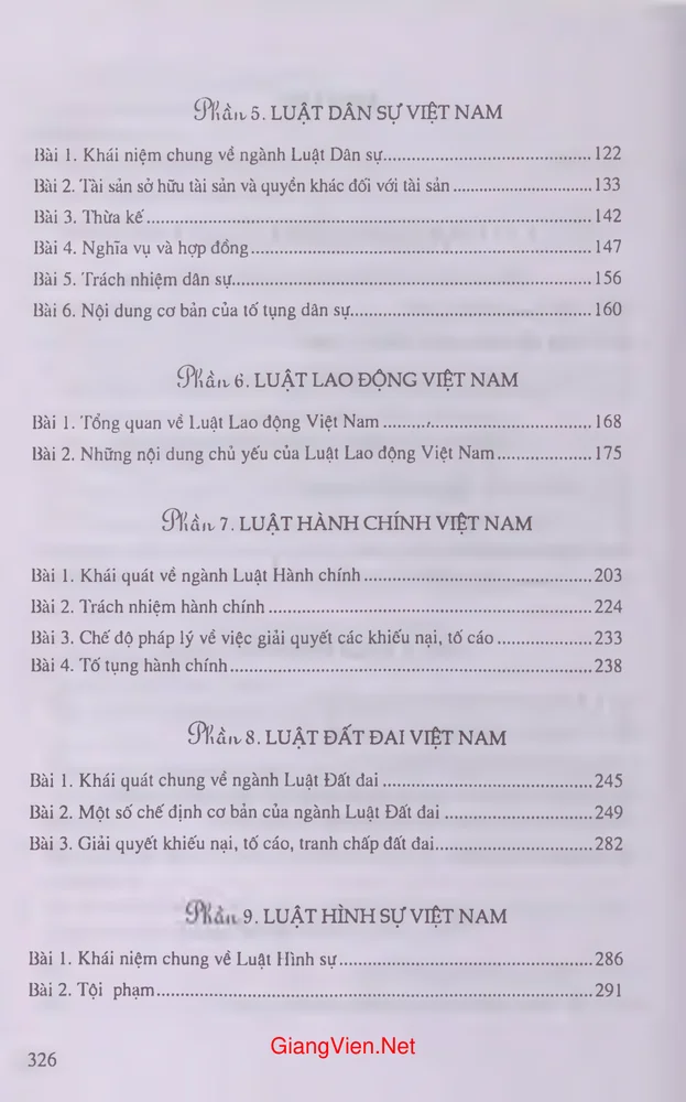 Mục lục chi tiết trang 1 sách Giáo trình pháp luật đại cương (Nguyễn Thanh Thủy chủ biên)