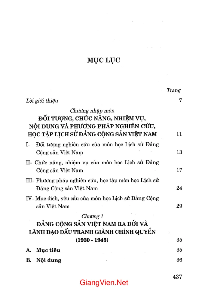 Trang 1 - Ảnh minh họa nội dung sách Giáo trình Lịch sử Đảng Cộng sản Việt Nam - không chuyên