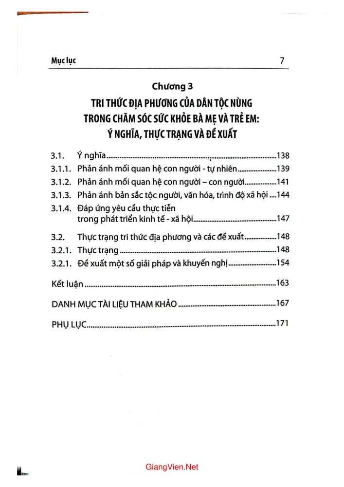 Mục lục chi tiết trang 2 sách Tri thức địa phương của dân tộc Nùng trong chăm sóc sức khỏe bà mẹ và trẻ em