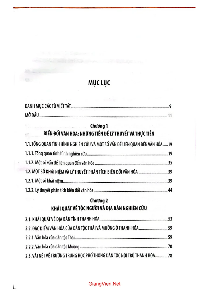 Trang bìa chính thức sách Biến đổi văn hóa của học sinh dân tộc nội trú Thái và Mường trong quá trình hội nhập và phát triển (Nghiên cứu trên địa bàn tỉnh Thanh Hó