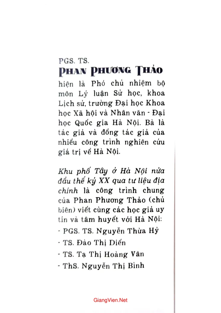Trang bìa chính thức sách Khu phố tây Hà Nội nửa đầu thế kỷ XX qua tư liệu địa chính