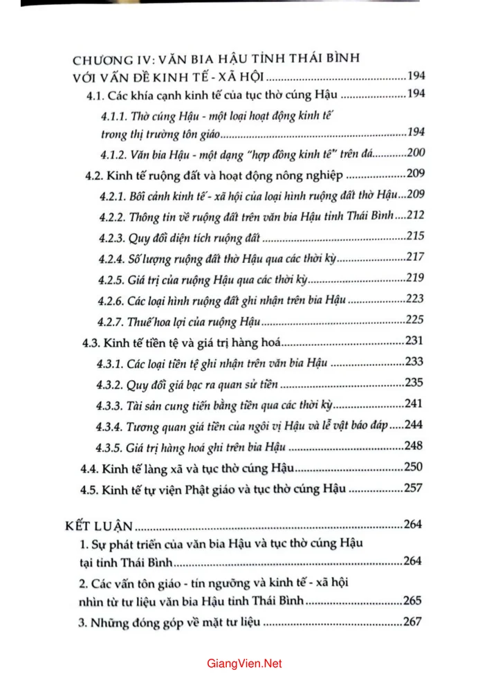 Mục lục chi tiết trang 2 sách Hoạt động kinh tế và tâm linh. Khảo cứu từ văn bia hậu tỉnh Thái Bình