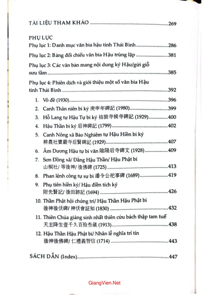 Mục lục chi tiết trang 3 sách Hoạt động kinh tế và tâm linh. Khảo cứu từ văn bia hậu tỉnh Thái Bình