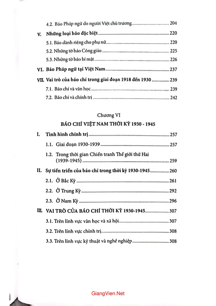 Mục lục chi tiết trang 4 sách Báo chí Việt Nam từ khởi thủy đến 1945
