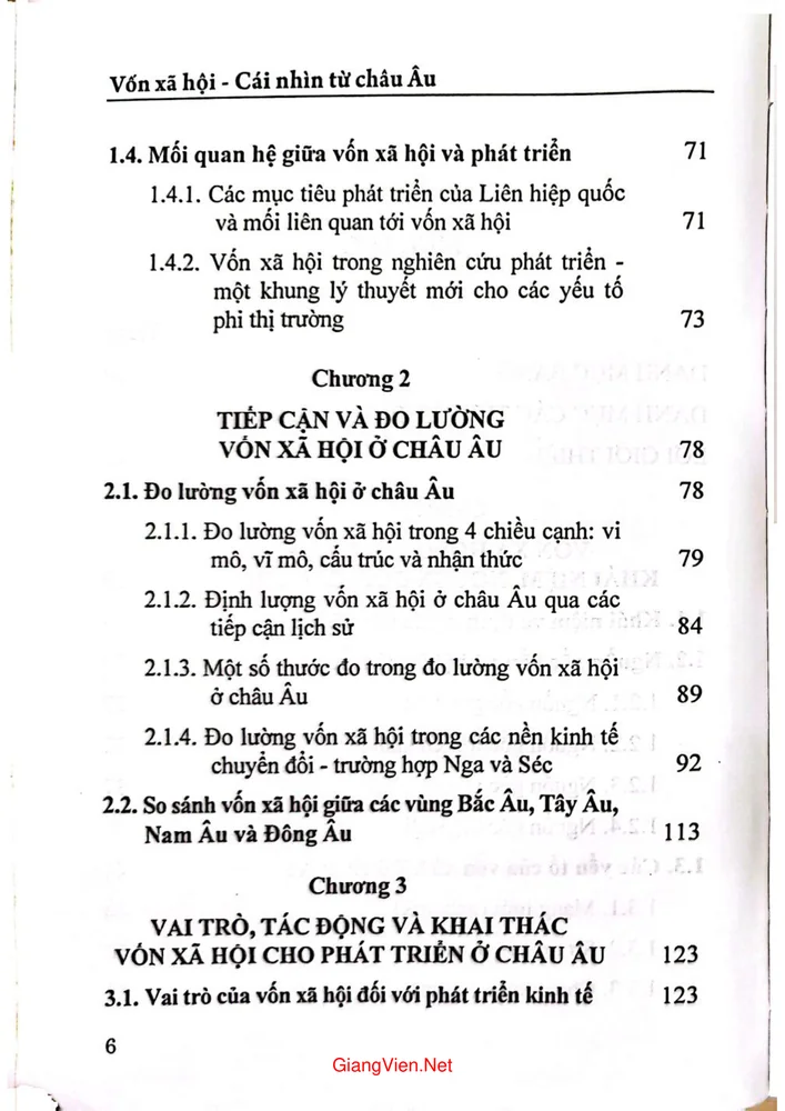 Mục lục chi tiết trang 1 sách Vốn xã hội cái nhìn từ Châu Âu