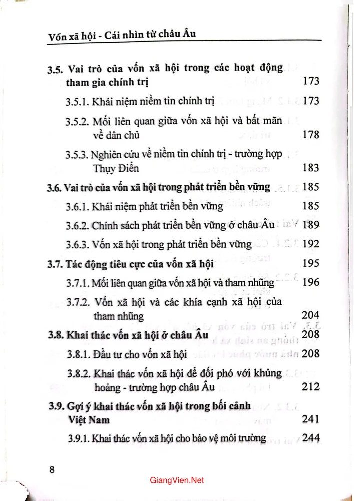 Mục lục chi tiết trang 3 sách Vốn xã hội cái nhìn từ Châu Âu