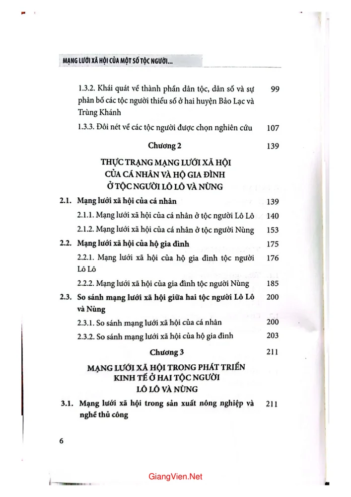 Mục lục chi tiết trang 1 sách Mạng lưới xã hội của một số tộc người trong phát triển kinh tế xã hội vùng biên giới Việt Nam - Trung Quốc