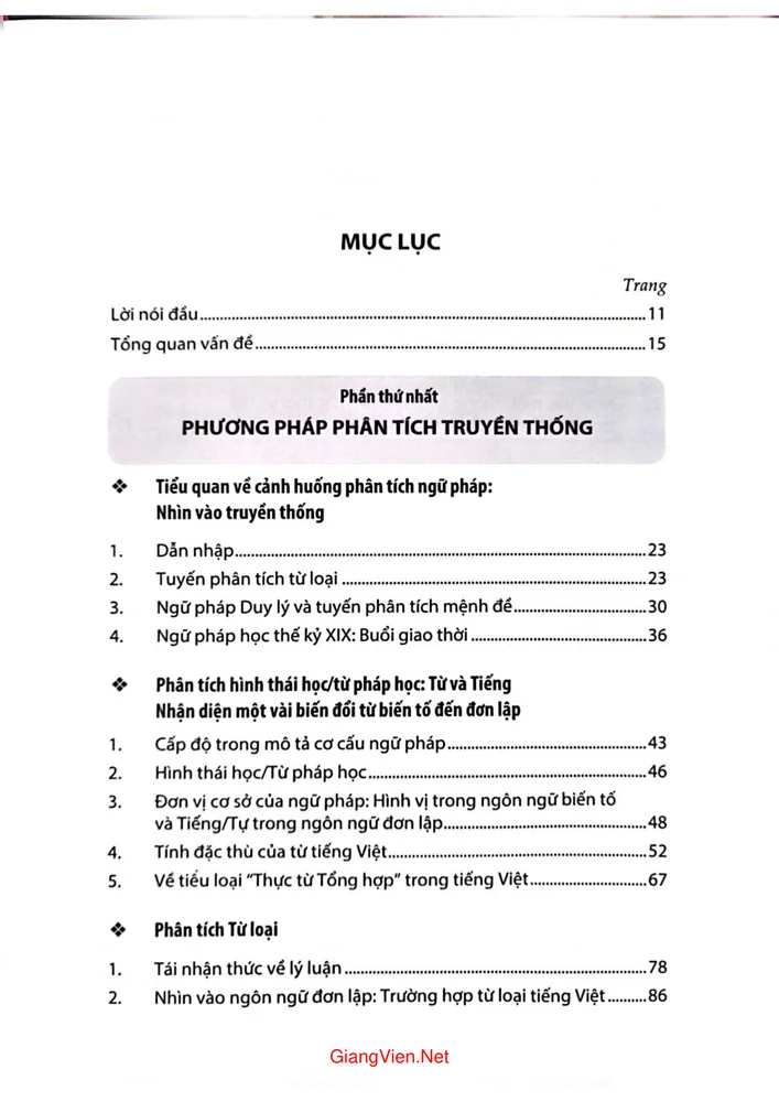 Trang bìa chính thức sách Các phương pháp phân tích ngữ pháp góc nhìn vào ngôn ngữ biến tố và đơn lập