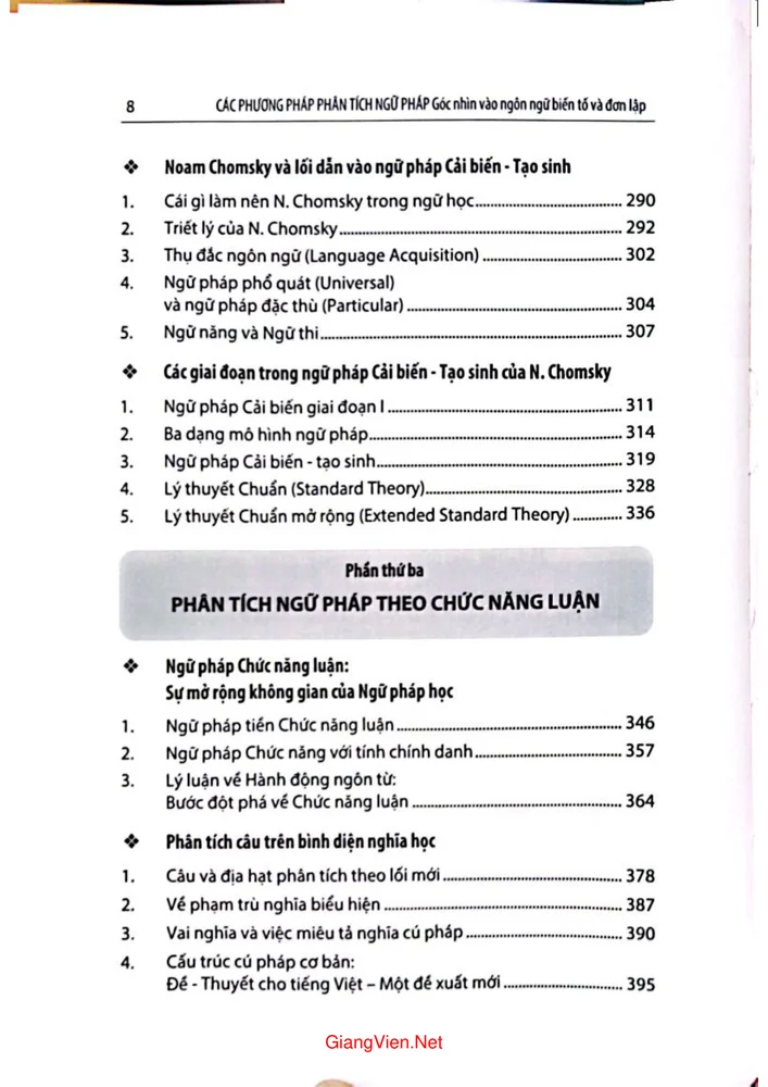 Mục lục chi tiết trang 3 sách Các phương pháp phân tích ngữ pháp góc nhìn vào ngôn ngữ biến tố và đơn lập