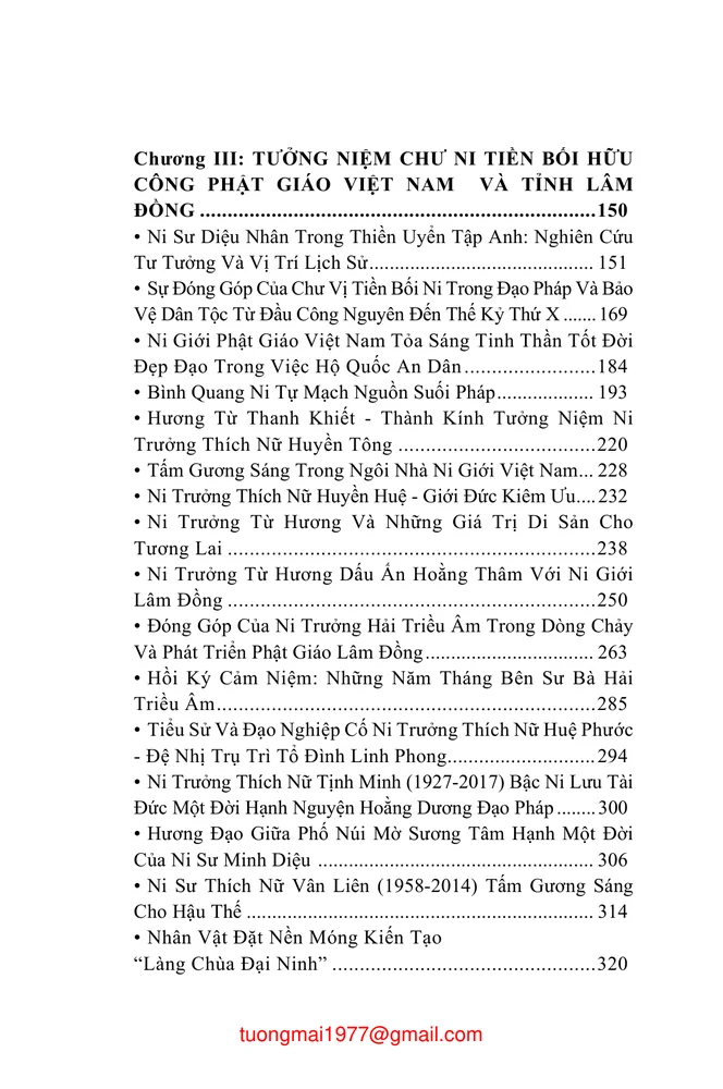 Mục lục chi tiết trang 1 sách Ni giới Lâm Đồng truyền trì chánh pháp thừa hành Phật sự