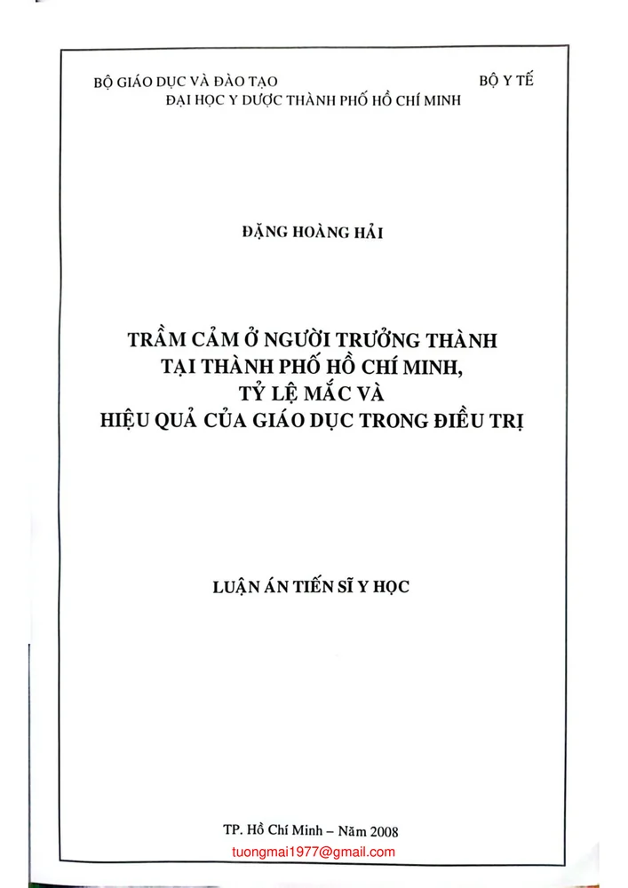 Ảnh bìa của Trầm cảm ở người trưởng thành tại thành phố Hồ Chí Minh tỷ lệ mắc và hiệu quả của giáo dục trong điều trị