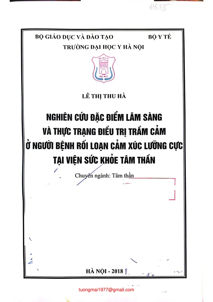 Ảnh bìa của Nghiên cứu đặc điểm lâm sàng và thực trạng điều trị trầm cảm ở người bệnh rối loạn cảm xúc lưỡng cực tại Viện sức khỏe tâm th