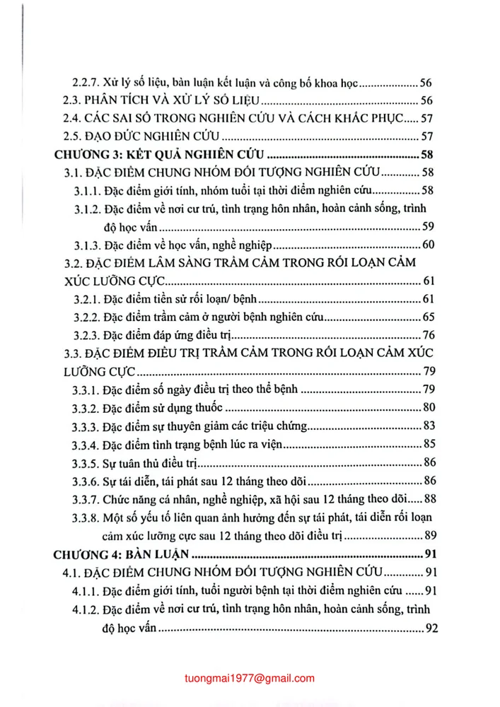 Trang 2 - Ảnh minh họa nội dung sách Nghiên cứu đặc điểm lâm sàng và thực trạng điều trị trầm cảm ở người bệnh rối loạn cảm xúc lưỡng cực tại Viện sức khỏe tâm th