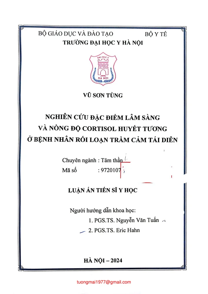 Ảnh bìa của Nghiên cứu đặc điểm lâm sàng và nồng độ cồn thì Cortisol huyết tương ở bệnh nhân rối loạn trầm cảm tái diễn