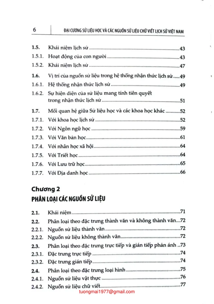 Mục lục chi tiết trang 1 sách Sử liệu học và các nguồn sử liệu chữ viết lịch sử Việt Nam