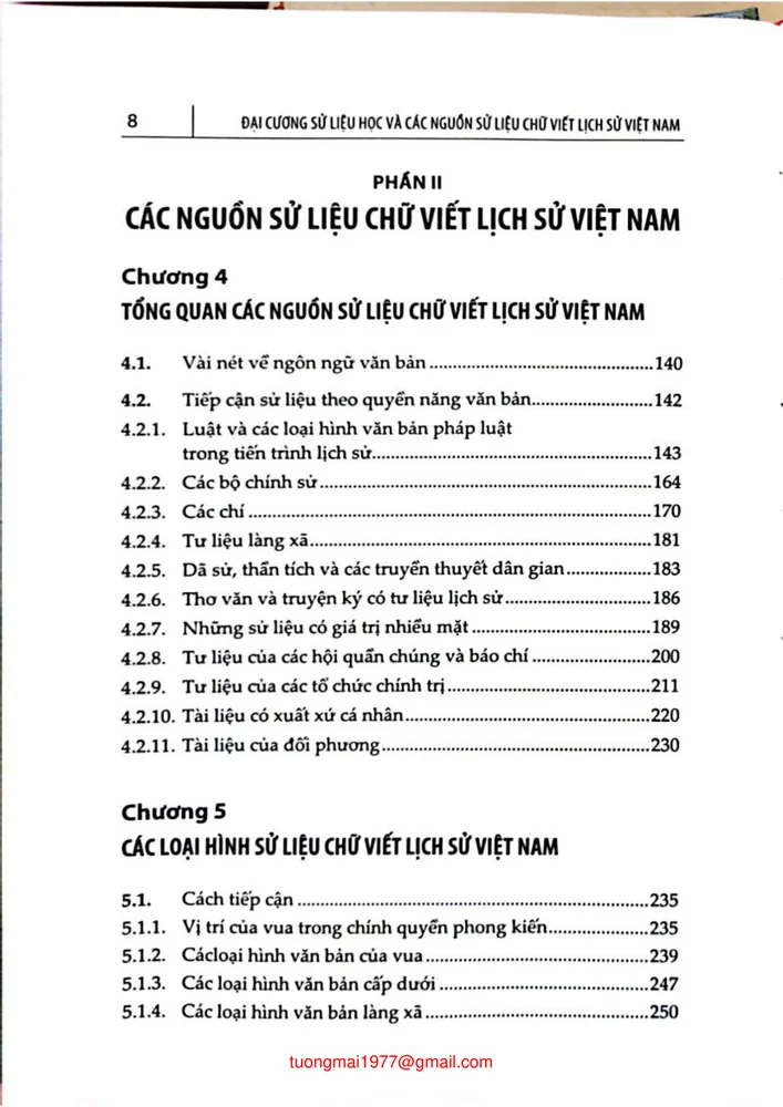 Mục lục chi tiết trang 3 sách Sử liệu học và các nguồn sử liệu chữ viết lịch sử Việt Nam