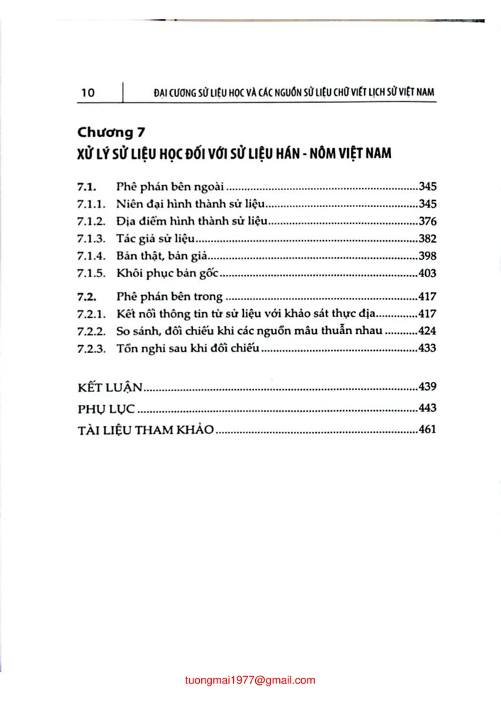 Mục lục chi tiết trang 5 sách Sử liệu học và các nguồn sử liệu chữ viết lịch sử Việt Nam
