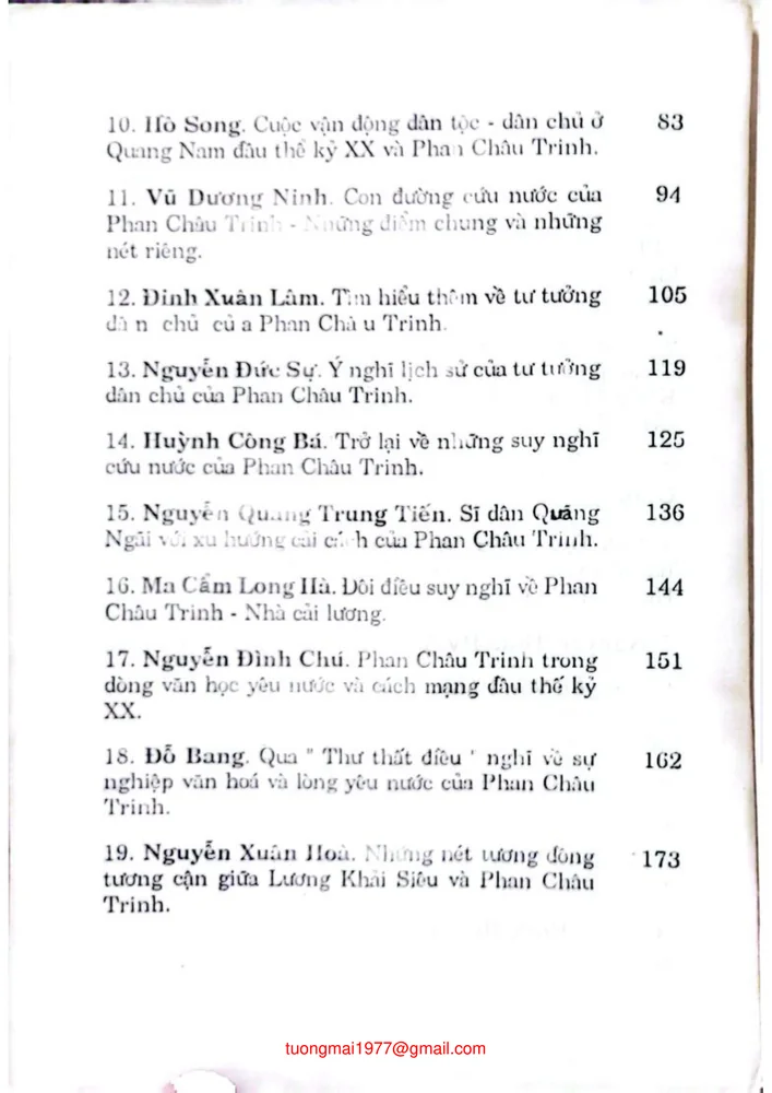Mục lục chi tiết trang 1 sách Kỷ yếu Hội thảo khoa học Phan Châu Trinh và Huỳnh Thúc Kháng