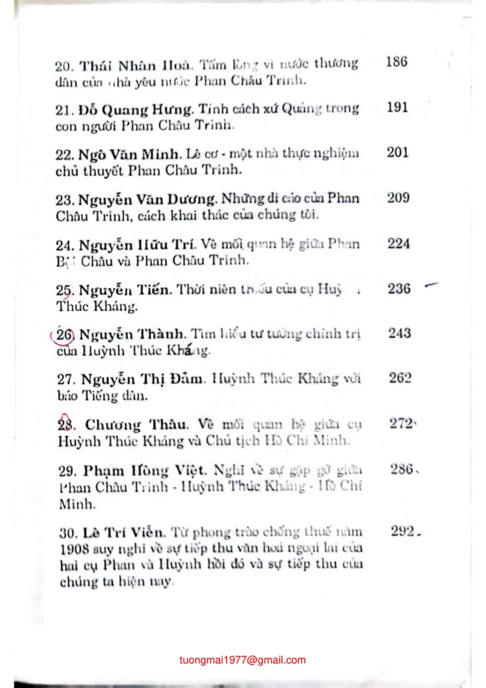Mục lục chi tiết trang 2 sách Kỷ yếu Hội thảo khoa học Phan Châu Trinh và Huỳnh Thúc Kháng