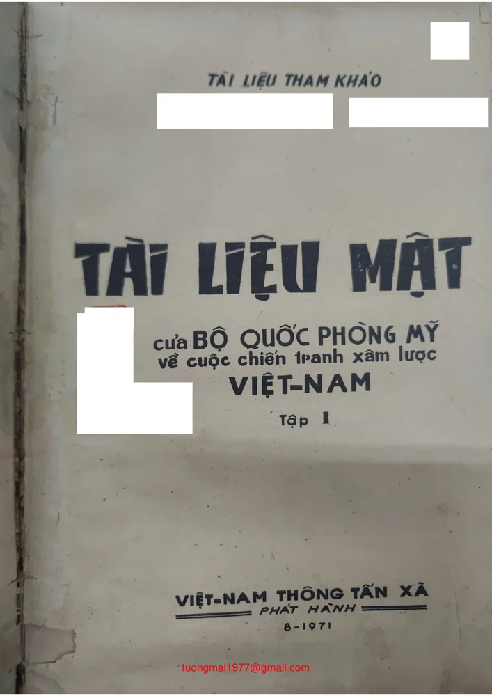 Ảnh bìa của Tài liệu mật của Bộ Quốc Phòng  Mỹ về cuộc chiến tranh xâm lược Việt Nam tập 1