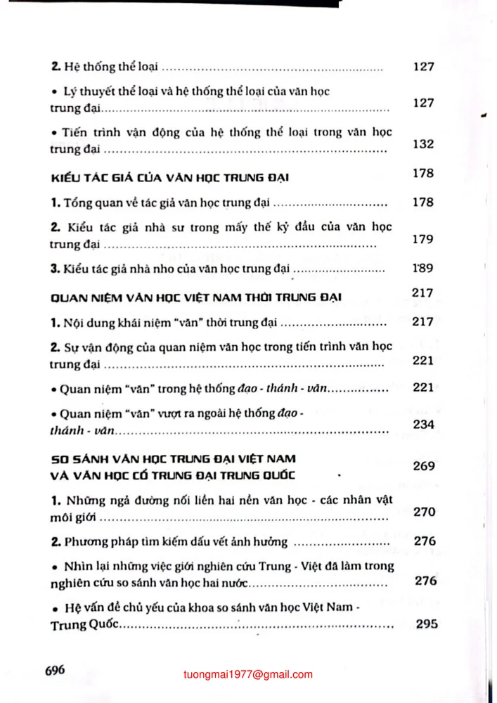 Mục lục chi tiết trang 1 sách Văn học Việt Nam từ thế kỷ X đến thế kỷ XIX