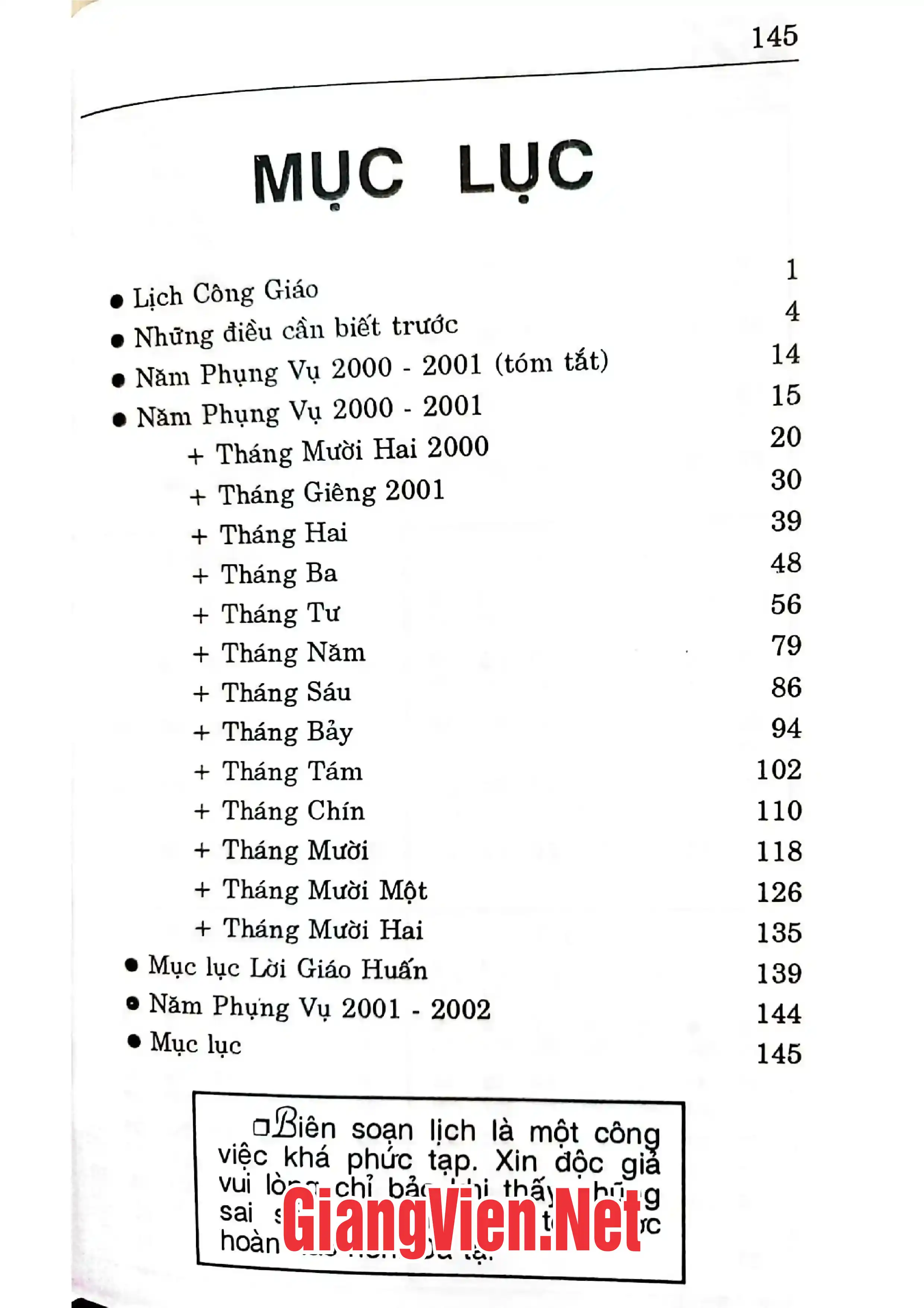 Ảnh minh họa nội dung cuốn sách: Lịch công giáo năm phụng vụ 2000 - 2001, Năm c