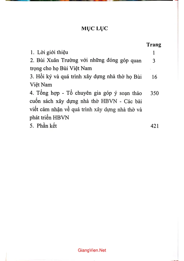 Trang 1 - Ảnh minh họa nội dung sách Hồi ký Nhà thờ họ Bùi - Việt Nam