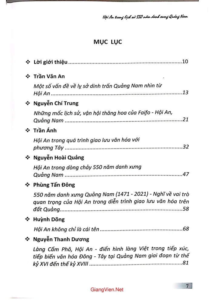 Trang 1 - Ảnh minh họa nội dung sách Hội An Trong lịch sử 550 năm danh xưng Quảng Nam (1471 - 2021)