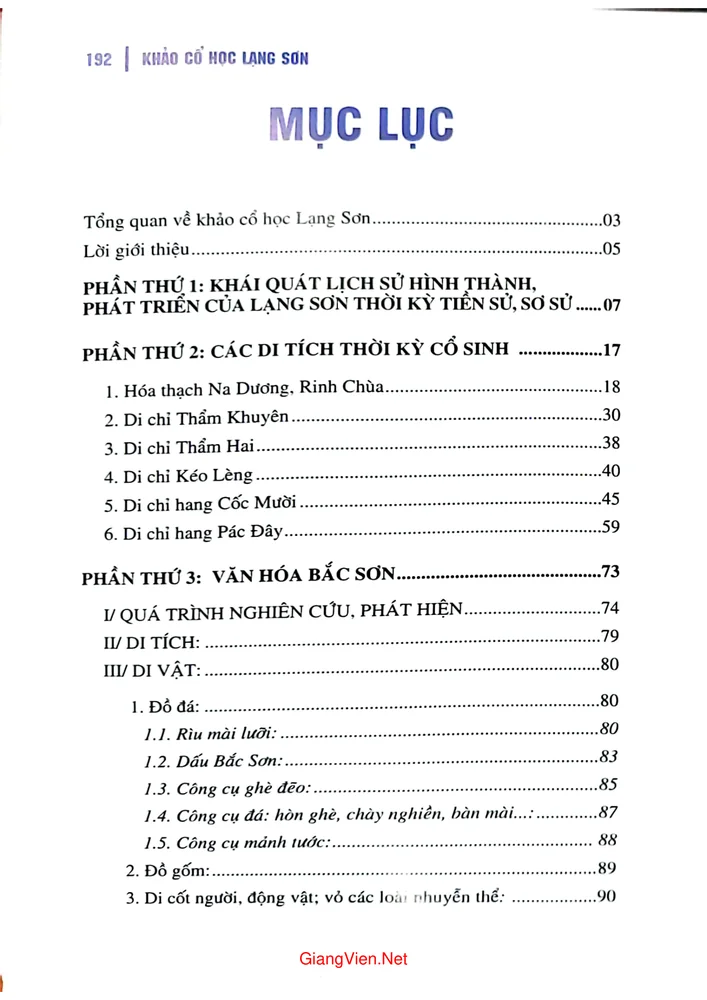 Trang 1 - Ảnh minh họa nội dung sách Khảo cổ học Lạng Sơn